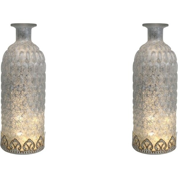 2x LVD Glass Lantern LED Bottle Light Tabletop Home/Lounge Decor 24.5cm Ice