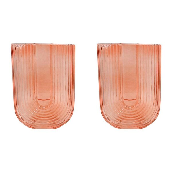 2x LVD Glass Flower Vase Arch Saffron Small Home/Office Tabletop Decor 13x18.5cm