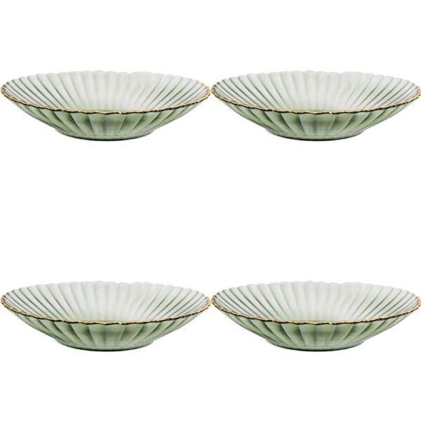 4x LVD Glass Dish Serve Plate Decorative Home/Dining Tableware 19.5cm Moss/Gold