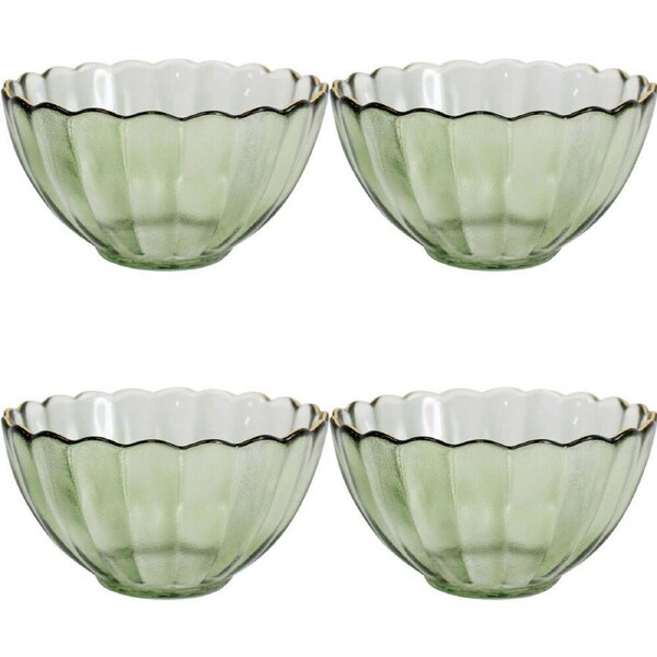 4x LVD Glass Bowl Serving/Decorative Home/Dining Tableware 11.5cm Moss/Gold