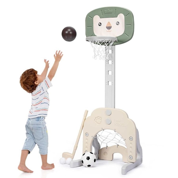 Babyjoy 3-in-1 Basketball Hoop Set w/Balls Indoor Outdoor Adjustable Sports Activity Center Green
