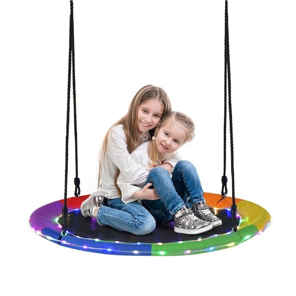 Babyjoy 100cm LED Lighted Saucer Tree Swing 300KG Swing Seat Outdoor Hammock Garden Yard Play Rainbow Color