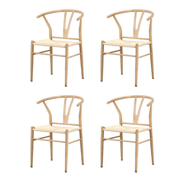 Oikiture 4x Dining Chair Metal Hans Wegner Chair Wishbone Cafe Lounge Beige