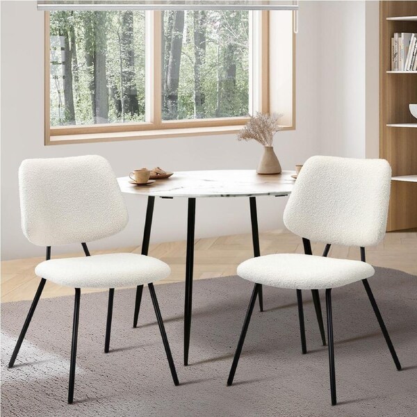 Oikiture 2x Dining Chair Vintage Retro Sherpa Kitchen Padded Lounge White