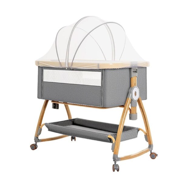 PlayPals 3-in-1 Baby Cot Crib Bed Bassinet Bedside Sleeper Portable Grey