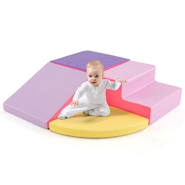 Babyjoy 4-Piece Soft Corner Climb & Crawl Foam Play Set Climbing Sliding Blocks Indoor Activity Play Foam