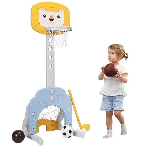 Babyjoy 3-in-1 Basketball Hoop Set w/Balls Indoor Outdoor Adjustable Sports Activity Center Yellow