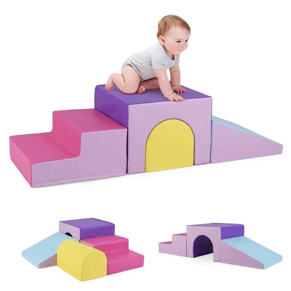 Babyjoy 4-Piece Soft Corner Climbing Sliding Blocks Climb Foam Play Set Indoor Activity Center Multi