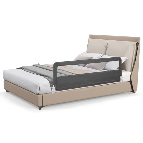 Babyjoy 150CM Baby Bed Rail Foldable Bed Guard w/Removable Cover Swing Down Kids Safety Bedrail Grey