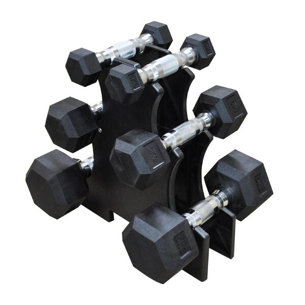 1KG-3KG-5KG TOTAL 18KG Hex Rubber Dumbell Weight Set with PVC Rack