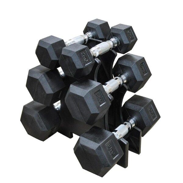 2KG-5KG-8KG TOTAL 30KG Hex Rubber Dumbell Weight Set with PVC Rack