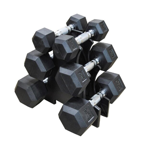 3KG-6KG-9KG TOTAL 36KG Hex Rubber Dumbell Weight Set with PVC Rack