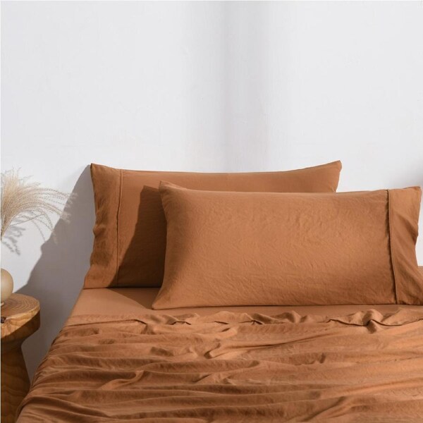 Dreamaker Superfine Washed Microfibre Easy Care King Pillowcase Twin Pack Rust