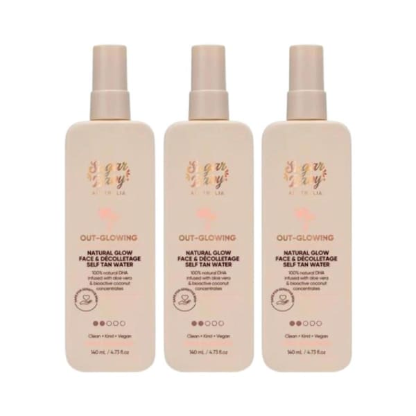 3 x SugarBaby Out Glowing Natural Glow Face And Decolletage Self Tan Water 140mL