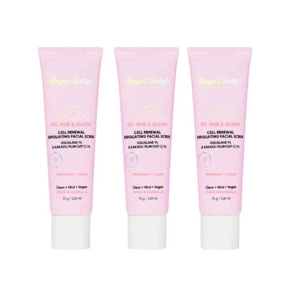 3 x SugarBaby Sc-Rub And Glow Cell Renewal Exfoliating Facial Scrub 75g