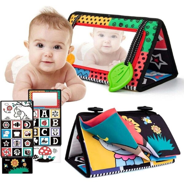BabiePlay PlayMirror Montessori Tummy Time Mirror Toy with Sensory Book