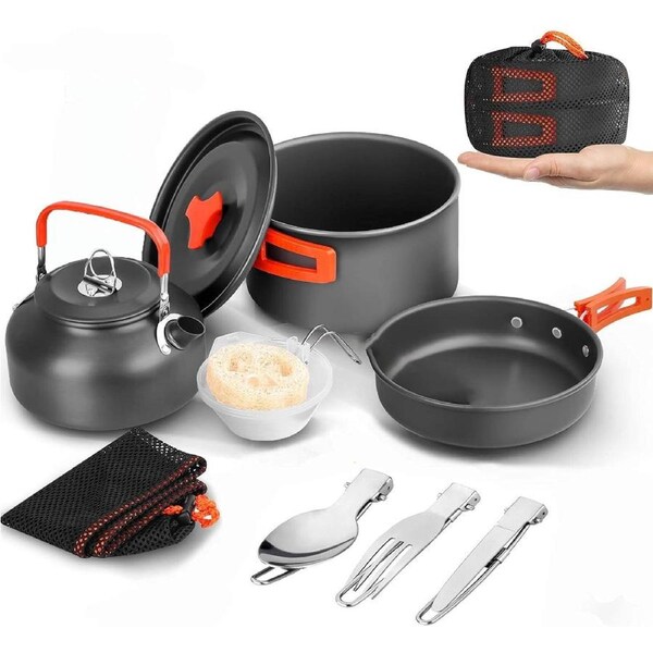 12PCS Outdoor Camping Cooking Set ,Lightweight Camping Non-Stick Pot and Pan Set with Kettle Camp Cook for Outdoor Backpacking Hiking