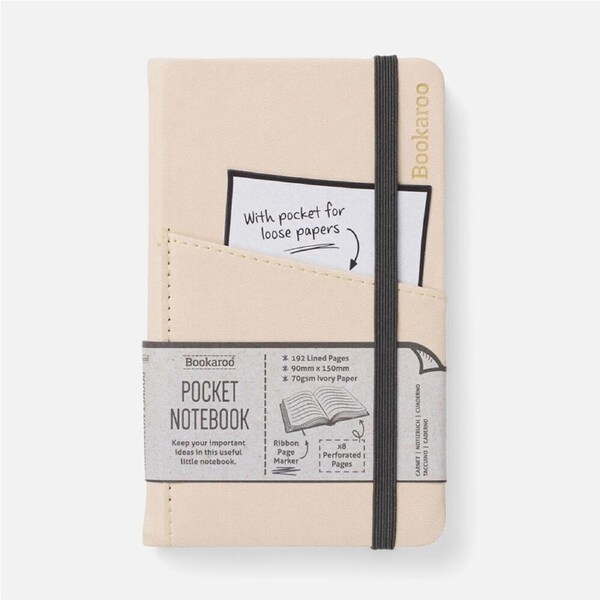 Bookaroo Pocket Notebook with Pocket A6 Lined Cream, Artico 43034