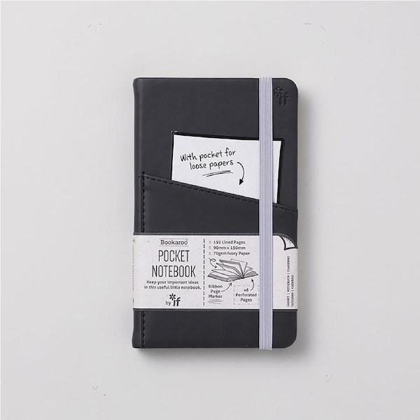 Bookaroo Pocket Notebook with Pocket A6 Lined Black, Artico 43010