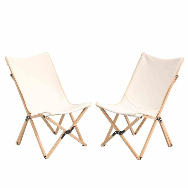Costway Bamboo Butterfly Chairs Set of 2 Canvas Chair Picnic Camping Beige