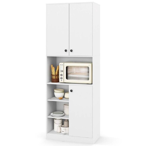 Costway 166cm Kitchen Cabinet 3 Doors Buffet Sideboard Cupboard w/Storage Shelves Tallboy Dining Living White