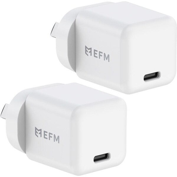 2pc EFM ECO 20W GaN Wall Charger USB-C Adapter w/ Power Delivery & PPS White