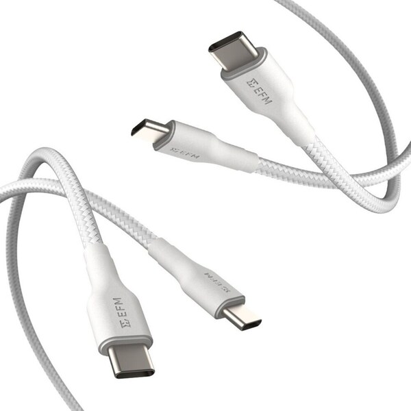 2pc EFM 1M Braided Cable USB-C to Type-C Charging Cord Phone Accessory White