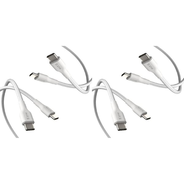 4pc EFM 1M Braided Cable USB-C to Type-C Charging Cord Phone Accessory White