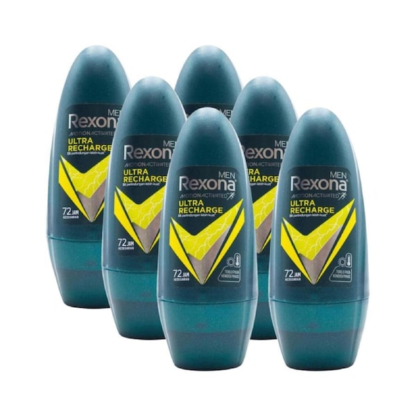 6 x Rexona Men Motion Activated Ultra Recharge Deodorant Roll On 45mL