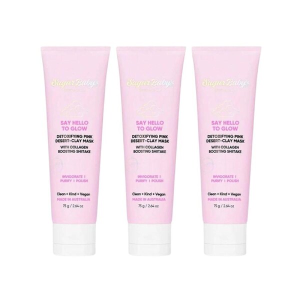 3 x SugarBaby Say Hello To Glow Detoxifying Pink Desert-Clay Mask 75g