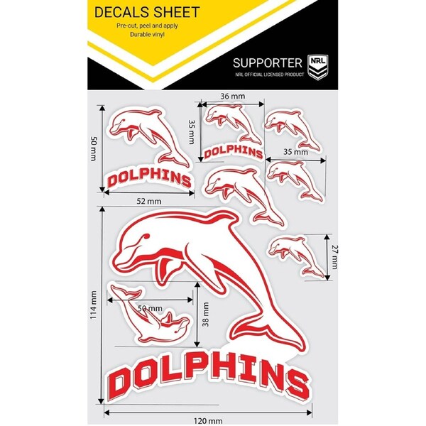 NRL Logo Decal Sheet - Sticker Set of 9 - Dolphins