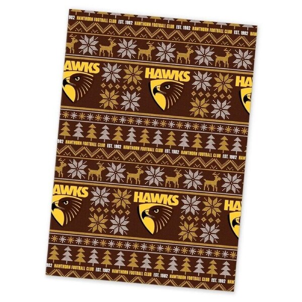AFL Christmas Wrapping Paper - Hawthorn Hawks - XMAS - 49cm X 69cm