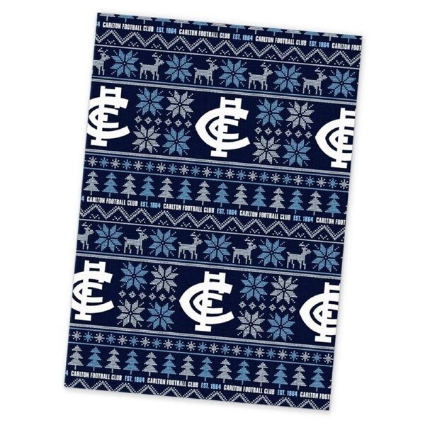 AFL Christmas Wrapping Paper - Carlton Blues - XMAS - 49cm X 69cm