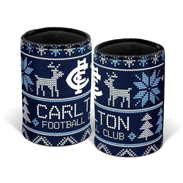 AFL Christmas Stubby Cooler - Carlton Blues - Rubber Base - XMAS