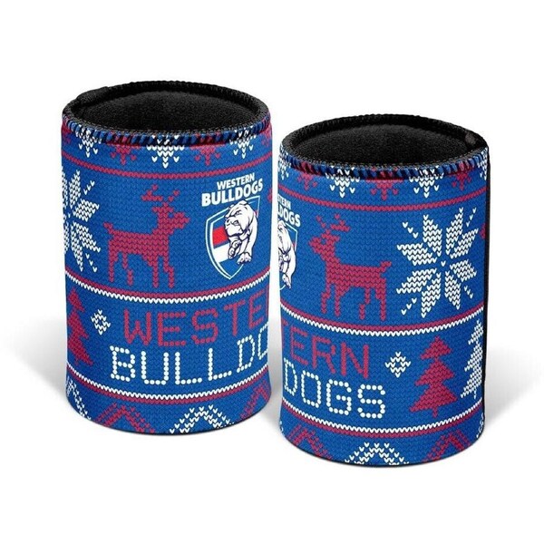AFL Christmas Stubby Cooler - Western Bulldogs - Rubber Base - XMAS