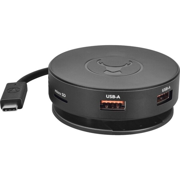 Bonelk Long-Life USB-C to 6in1 Multiport Hub Adapter Round For Laptop/PC BLK