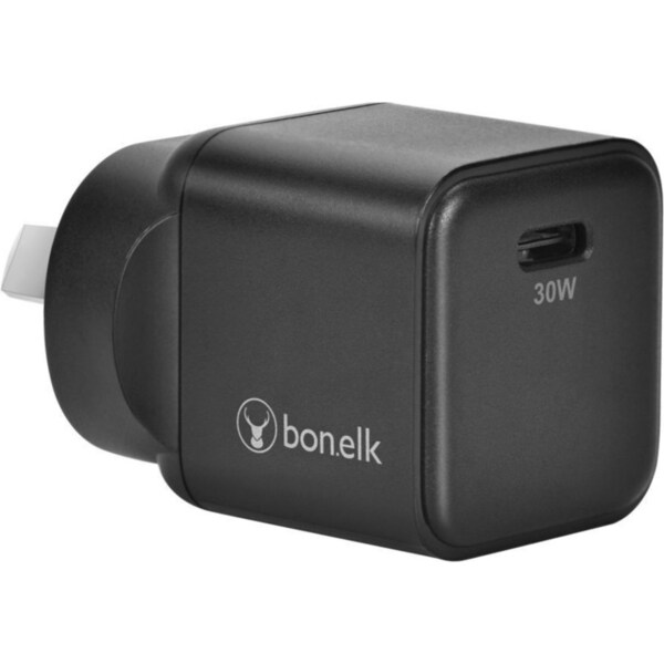 Bonelk 30W PD USB-C Wall Charger w/ Easy Grip Cable 1.5m For Smartphone Black