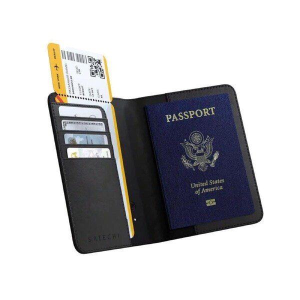 Satechi Vegan-Leather Passport Cover/Protector w/ Find My Travel Wallet Black