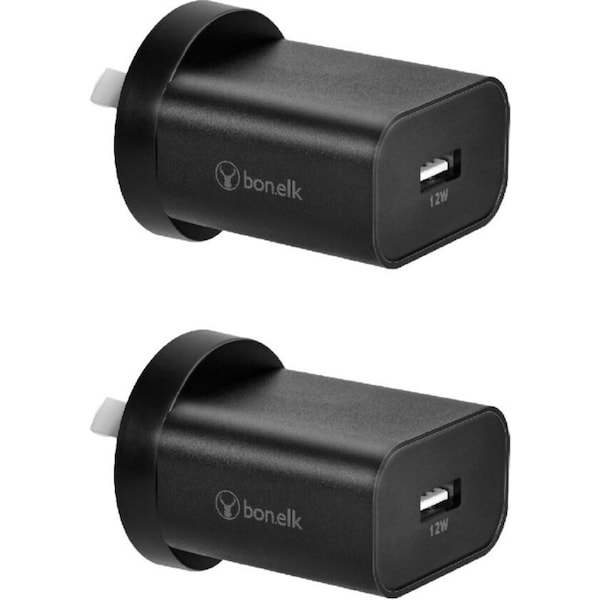 2x Bonelk 12W USB-A Wall Charger Power Adapter For Phone/Tablet/Camera Black