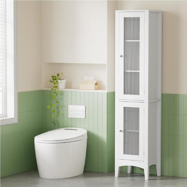 Artiss Bathroom Storage Cabinet 160cm Tall Slim Floor Cupboard Toilet Glass Door White