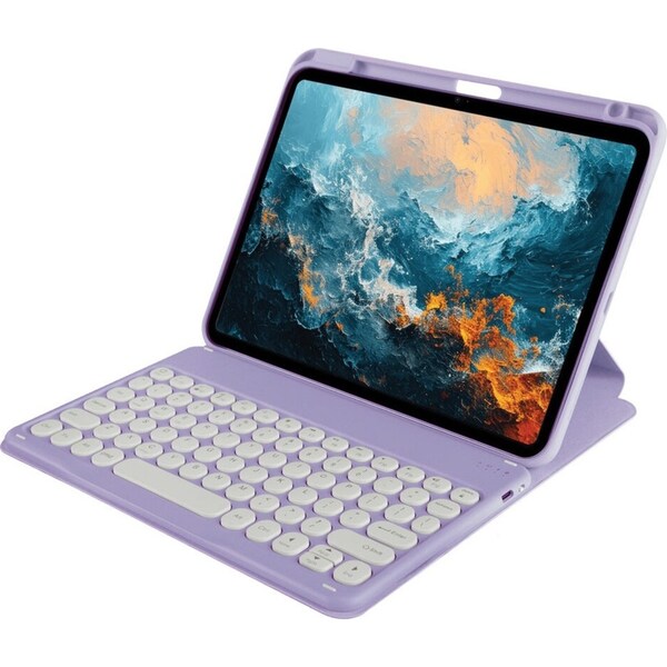 Techxtras Tri-Folding Tablet Case with Wireless Keyboard for iPad 10.2" Lavender