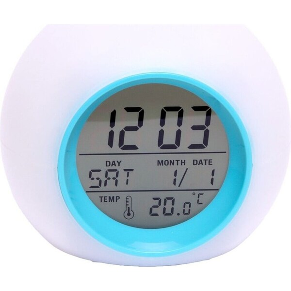 Liquid Ears Colour Changing Glow Light Alarm Clock w/ Temperature Display