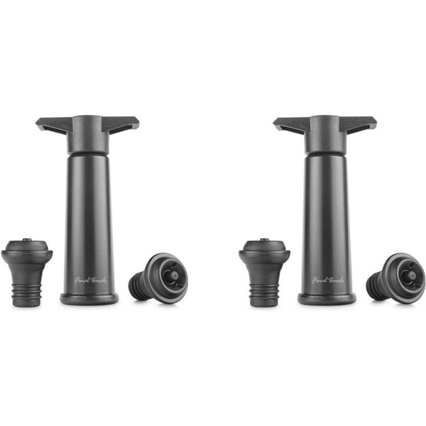 2x Final Touch Champagne/Wine Bottle Pump w/ Two Stoppers Barware Accessory BLK
