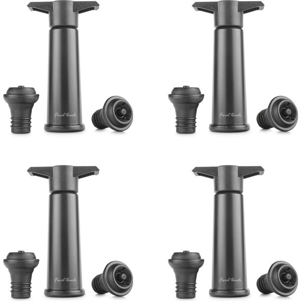 4x Final Touch Champagne/Wine Bottle Pump w/ Two Stoppers Barware Accessory BLK