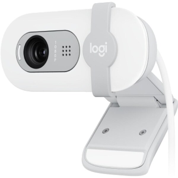 Logitech Brio 100 Full HD 1080p webcam with auto-light balance, integrated privacy shutter, and built-in mic-White