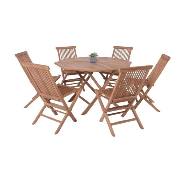 Bali 7pc 120cm Round Outdoor Teak Timber Dining Table Chair Set