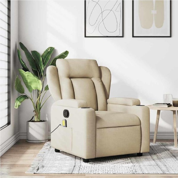Massage Recliner Chair Cream Fabric vidaXL