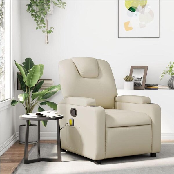 Massage Recliner Chair Cream Faux Leather vidaXL