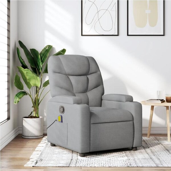 Massage Recliner Chair Light Grey Fabric vidaXL