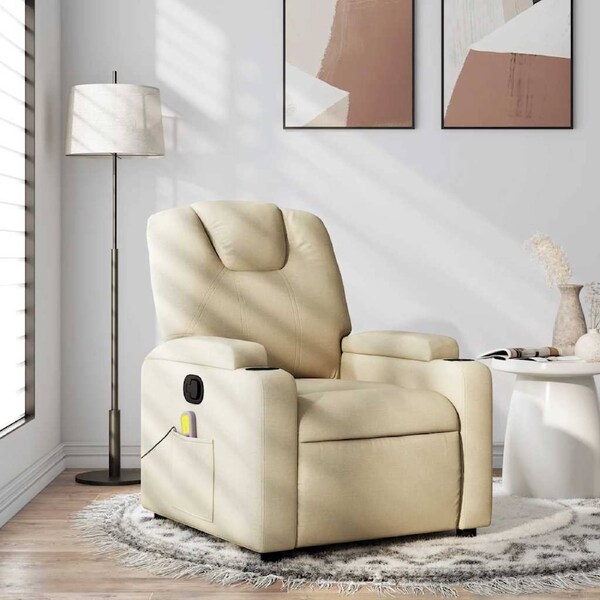 Massage Recliner Chair Cream Fabric vidaXL